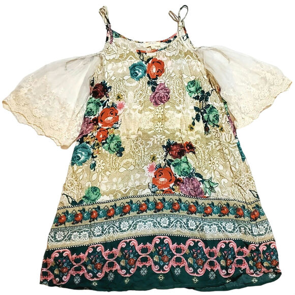 UMGEE Floral Lace Cold Shoulder Boho Chic Lightweight Hippie Bohemian Minimalist - Picture 1 of 8